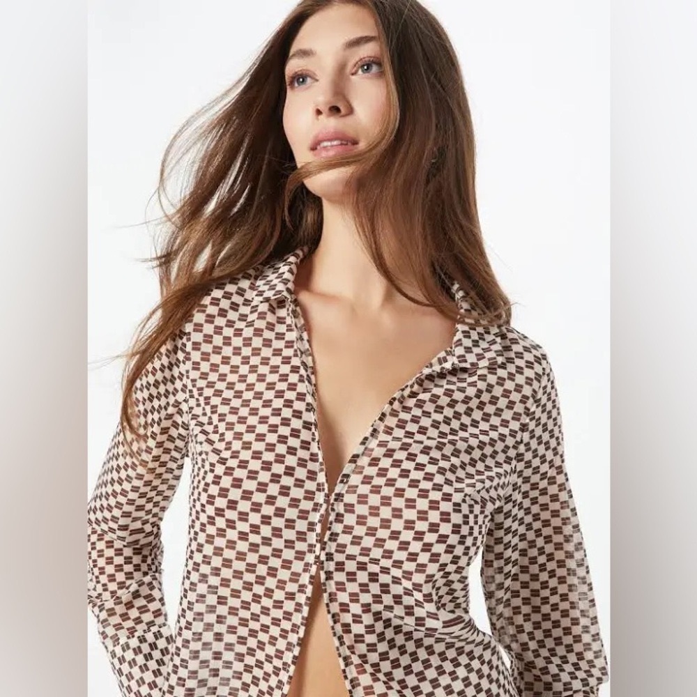 Abercrombie & Fitch Brown Checkerboard Blouse NWT